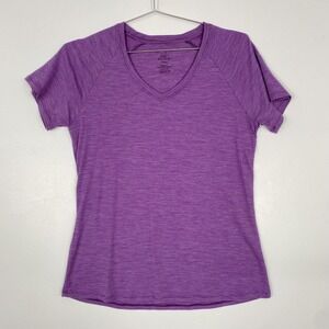 Woolx Shirt Womens Large Purple Stripe Short Sleeve Merino Wool Tee Base Layer